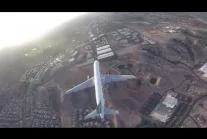 drone flying above aircraft on approach to Las Vegas