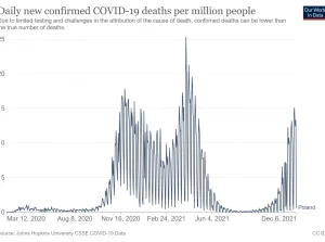 Liczba zgonów z powodu COVID-19 w przeliczeniu na milion mieszkańców